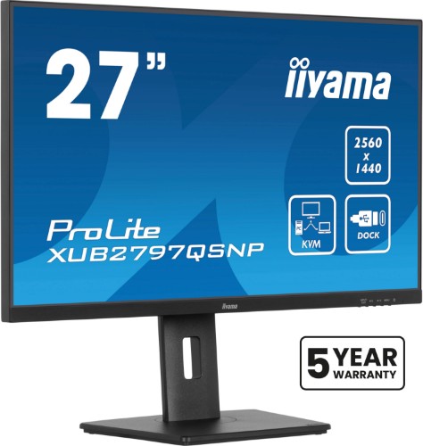 iiyama ProLite 27’’ QHD IPS technology panel with RJ45 (LAN), KVM Switch and USB-C Dock with 96W power delivery