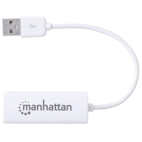 Manhattan USB-A Fast Ethernet Adapter, 10/100 Mbps Network, 480 Mbps (USB 2.0), Hi-Speed USB, RJ45, White, Three Year Warranty