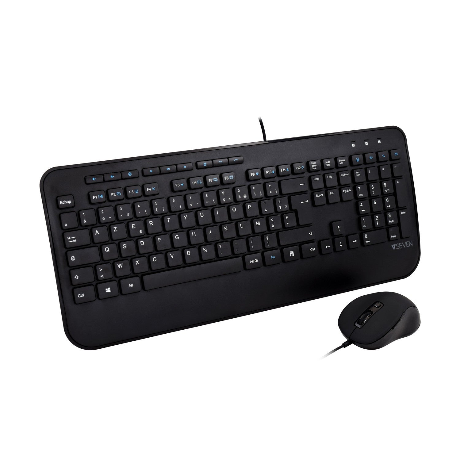 V7 Full Size USB Keyboard with Palm Rest and Ambidextrous Mouse Combo - FR