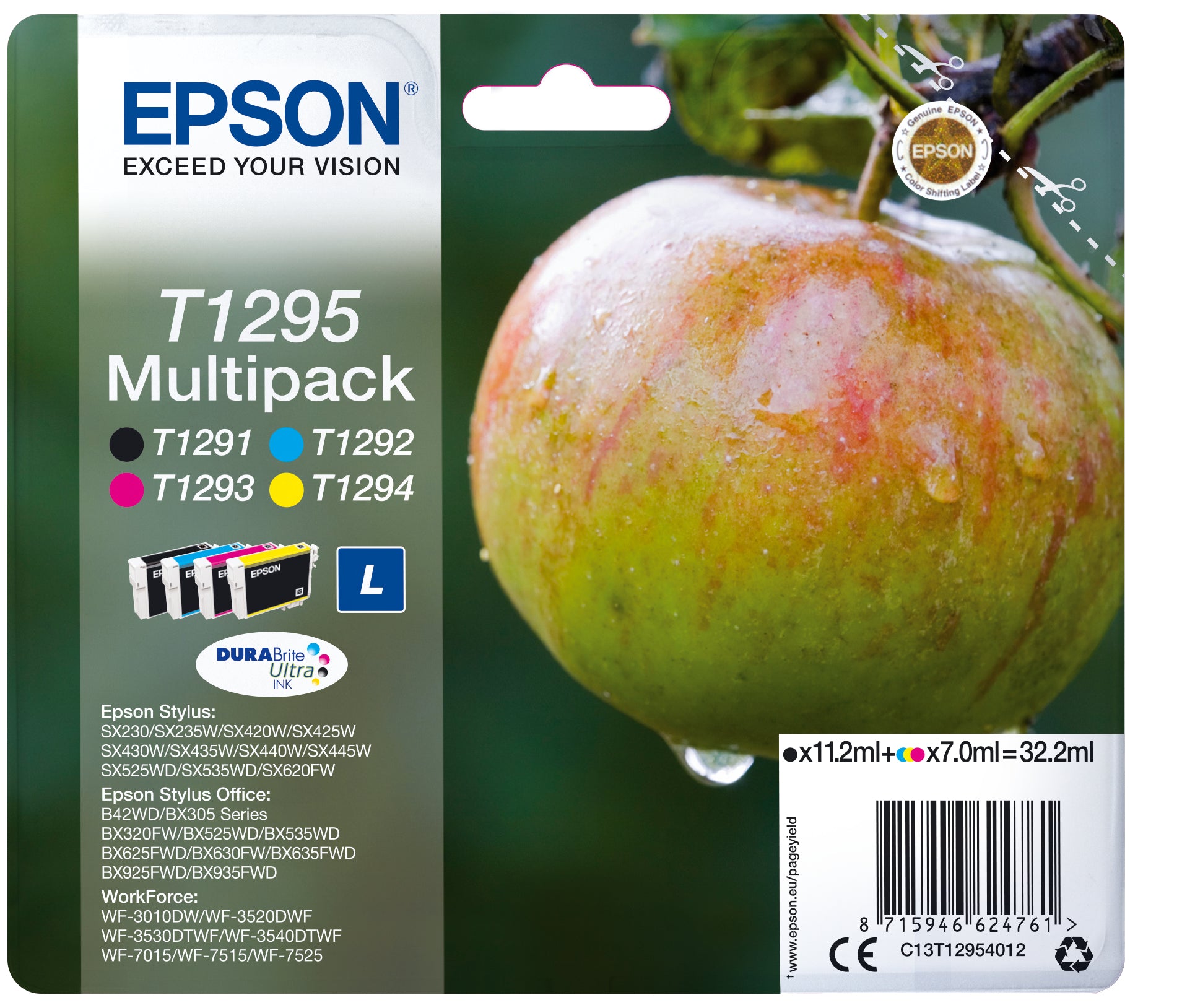 Epson C13T12954012/T1295 Ink cartridge multi pack Bk,C,M,Y 11,2 ml + 3x7 ml Pack=4 for Epson Stylus BX 320/SX 235 W/SX 420/SX 525/WF 3500