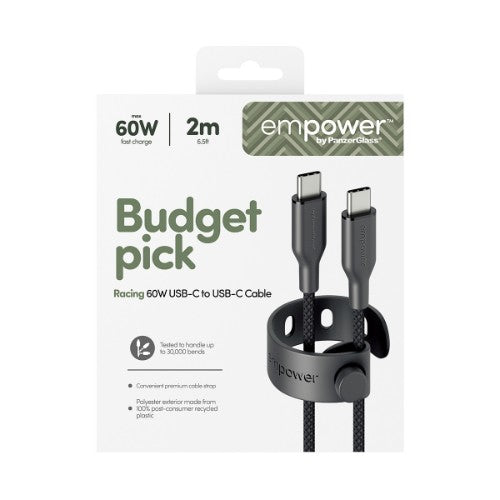 PanzerGlass empower™ by ® Racing 60W USB-C to USB-C Cable | USB 2.0 | 2M | Space Black