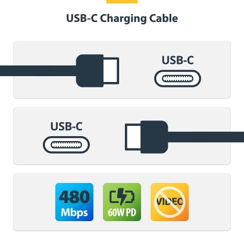 StarTech.com 3m (10ft) USB-C Charging Cable, 60W (3A) PD, Dual-Layer Braided Nylon/TPE Jacket, Rugged USB C Charging Cord, USB 2.0 Laptop Charger Cable