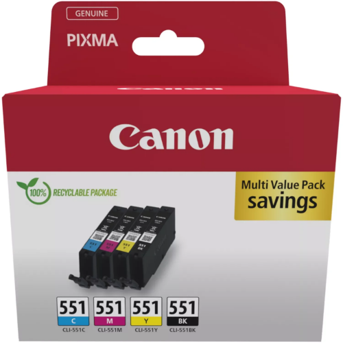 Canon 6509B015/CLI-551 Ink cartridge multi pack Bk,C,M,Y Blister 4x7ml Pack=4 for Canon Pixma IP 8700/IX 6850/MG 5450/MG 6350/MX 725