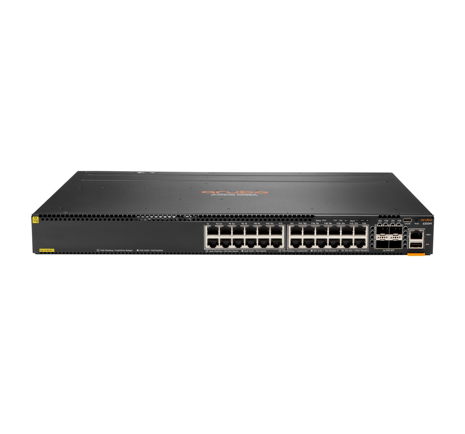 HPE Aruba Networking Aruba 6300M 24-port 1GbE Class 4 PoE & 4-port SFP56 Managed L3 Gigabit Ethernet (10/100/1000) Power over Ethernet (PoE) 1U