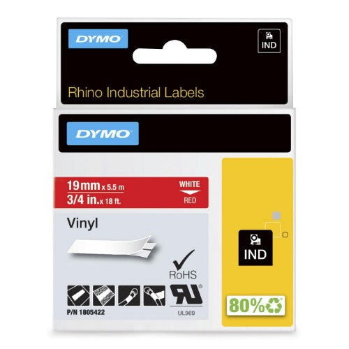 Dymo 1805422 Ribbon Vinyl white on red 12mmx5,5m for Dymo Rhino 6-19mm/24mm