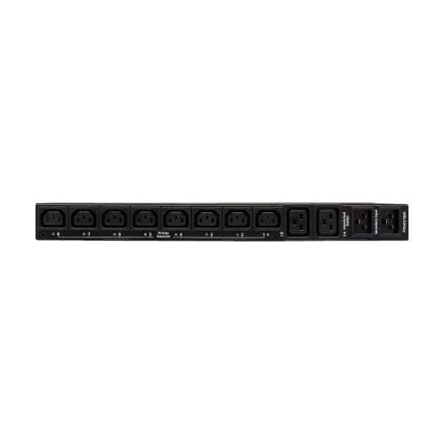 Tripp Lite PDUMH20HVATNET 3.8kW Single-Phase Switched Automatic Transfer Switch PDU, Two 200-240V C20 Inlets, 8 C13 & 2 C19 Outputs, 1U, TAA