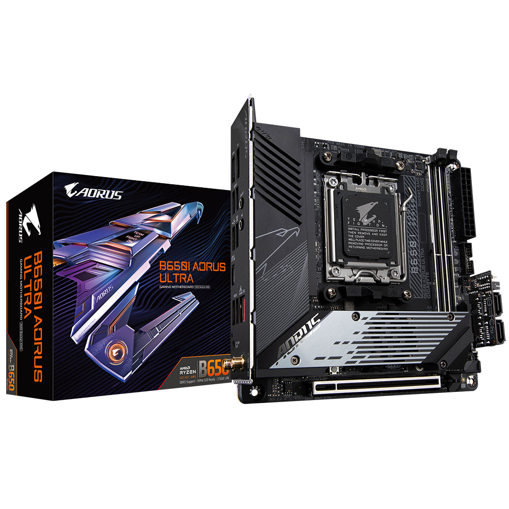 Gigabyte B650I AORUS ULTRA Motherboard - Supports AMD AM5 CPUs, 8+2+1 Digital VRM, up to 6400MHz DDR5 (OC), 1xPCIe 5.0 + 2xPCIe 4.0 M.2, Wi-Fi 6E, 2.5GbE LAN, USB 3.2 Gen 2