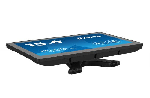 iiyama 15.6” Full HD PCAP 10pt touchscreen monitor with IPS panel technology, integrated media player and a hinged stand on the back