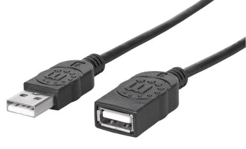 Manhattan USB-A to USB-A Extension Cable, 1m, Male to Female, 480 Mbps (USB 2.0), Hi-Speed USB, Black, Lifetime Warranty, Equivalent to USBEXTAA3BK