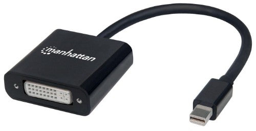 Manhattan Mini DisplayPort 1.2a to DVI-I Dual-Link Adapter Cable, 4K@30Hz, Active, 19.5cm, Male to Female, Compatible with DVD-D, Black, Three Year Warranty