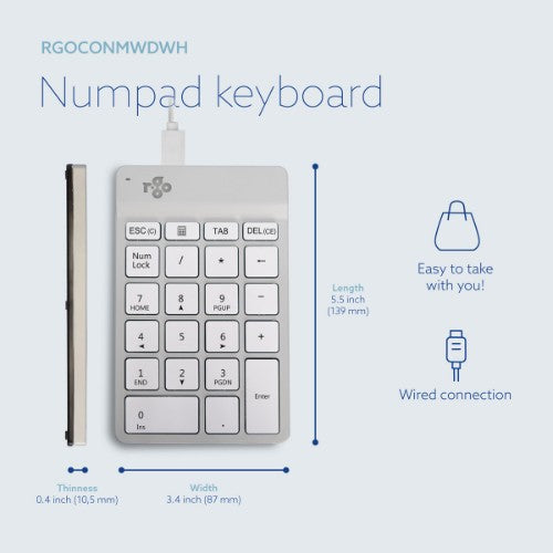 R-Go Tools Numeric keypad R-Go Numpad Break, ergonomic numeric keypad with break software, wired, white