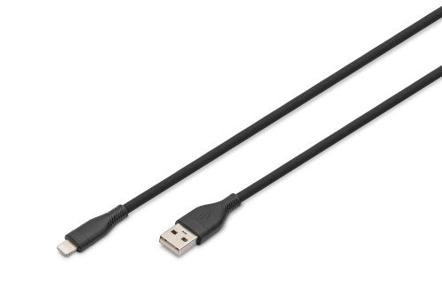 Digitus Lightning silicone connection cable, USB-A - Lightning 2m, black