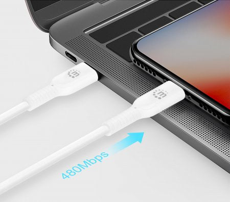 Manhattan USB-C to Lightning Cable, Charge & Sync, 0.5m, White, For Apple iPhone/iPad/iPod, Male to Male, MFi Certified (Apple approval program), 480 Mbps (USB 2.0), Hi-Speed USB, Lifetime Warranty