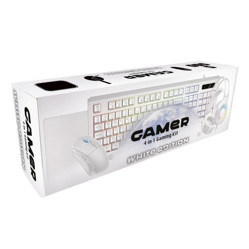 VIDA GAMER WHT 4IN1 USB KB MS HS KIT keyboard Mouse included Gaming QWERTY UK English White