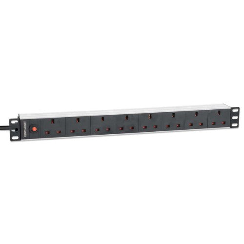 Intellinet 19" 1U PDU 7-way UK, Overload Protection, Rackmount, Power Distribution Unit, UK 3-pin outlets, 3m power cord, output