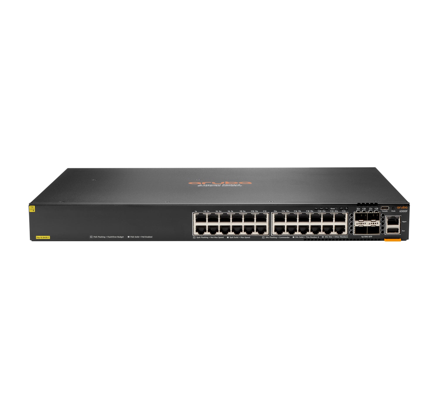 HPE Aruba Networking Aruba 6300F 24-port 1GbE Class 4 PoE & 4-port SFP56 Managed L3 Gigabit Ethernet (10/100/1000) Power over Ethernet (PoE) 1U Grey