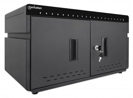 Manhattan iPad to 11" 20-bay Charging Cabinet Desktop via USB-C, Also other tablets and smartphones (with device to USB-C cable), Bays 264x22x235mm, Device charging cables not included (suggest USB-C cable code 356213), Cart, Lockable, EU/UK power cords