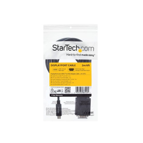 StarTech.com 6ft/2m USB C to VGA Cable - 1920x1200/1080p USB Type C to VGA Video Active Adapter Cable - Thunderbolt 3 Compatible - Laptop to VGA Monitor/Projector - DP Alt Mode HBR2