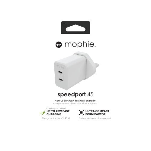 mophie Accessories-Wall Adapter-USB-C-PD-DUAL-45W-GAN-White-UK(2xUSBC)