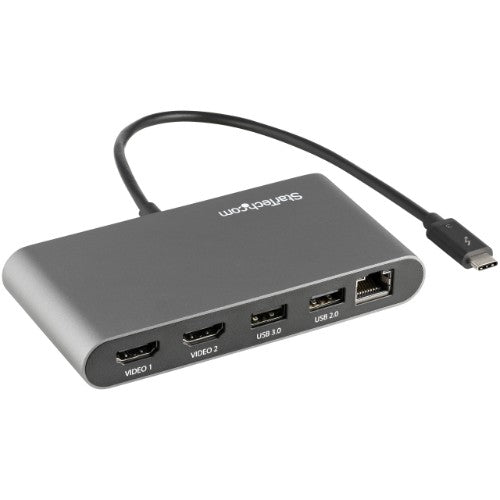 StarTech.com Dual-Monitor Thunderbolt Mini Dock, 4K 60Hz HDMI, Driverless Hub for Windows & Mac, Gigabit Ethernet, 1 x USB 5Gbps & 1x USB 2.0, 11in (28cm) Cable