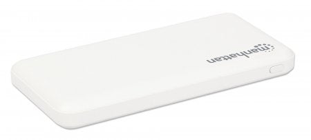 Manhattan Power Bank, 10000 mAh, Output: 2x USB-A (2.1A & 1A), Input: USB-C & Micro-USB (both 2A), White, One Year Warranty