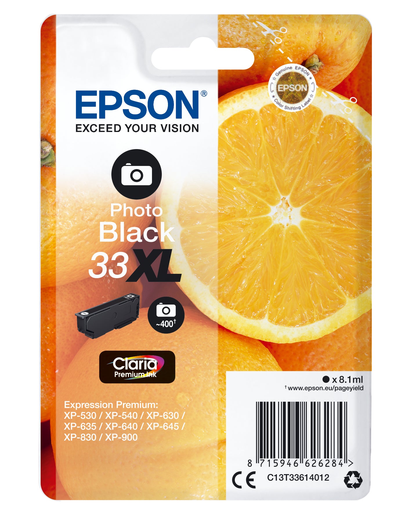 Epson C13T33614012/33XL Ink cartridge foto black high-capacity, 400 pages ISO/IEC 19752 400 Photos 8,1ml for Epson XP 530