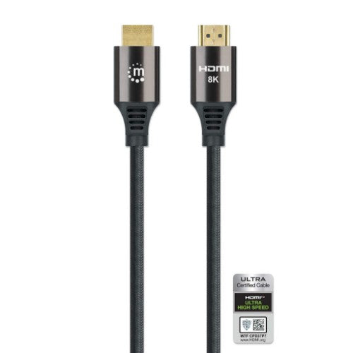 Manhattan HDMI 8K@60Hz Cable with Ethernet, 1m, Certified, Suitable for ALL 8K, 4K & 1080p/HD uses - when upgrading now or have it ready for when you need it, Male to Male, Black, 4K@120Hz, Ultra HD 4k x 2k, Lifetime Warranty, Ultra High Speed