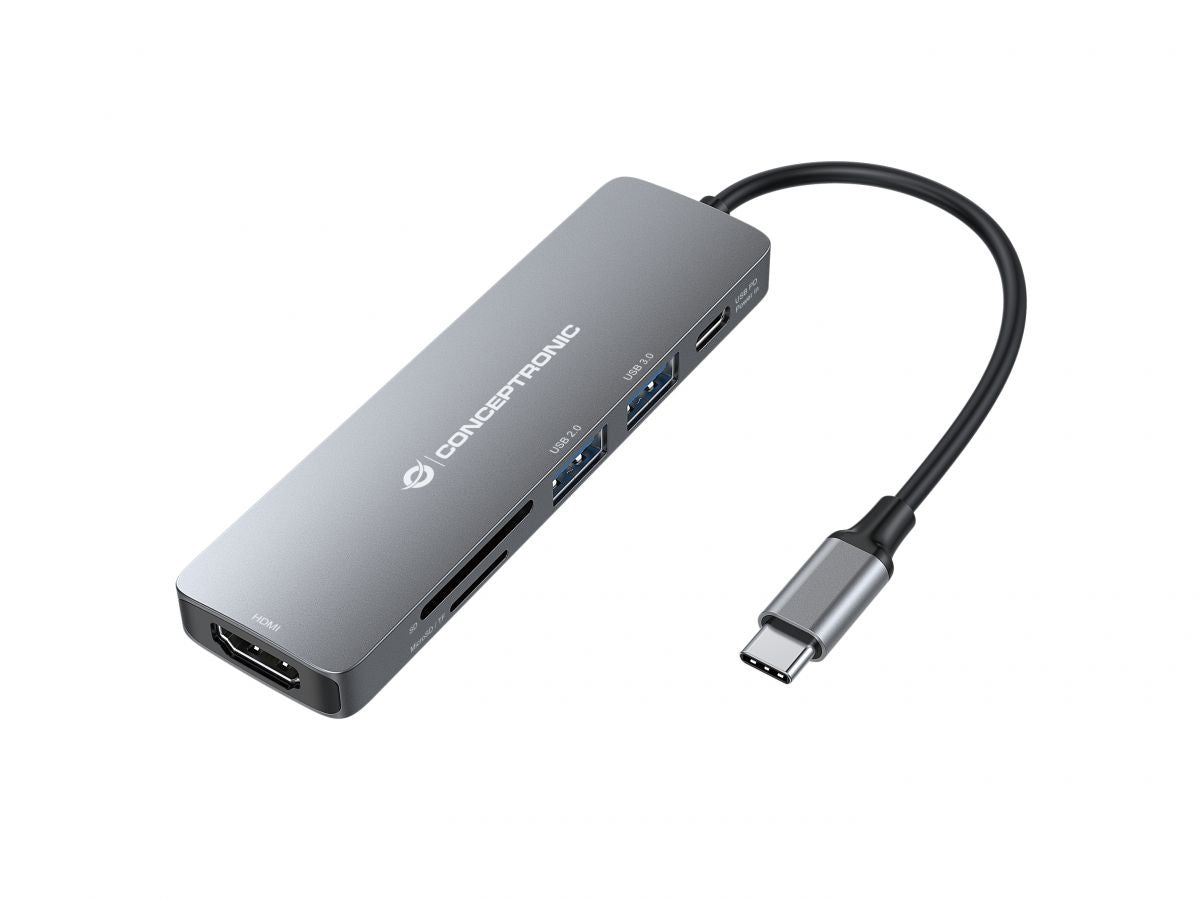 Conceptronic DONN11G 6-in-1 USB 3.2 Gen 1 Docking Station, HDMI, 100W USB PD, USB 3.0, USB 2.0, SD, TF/MicroSD