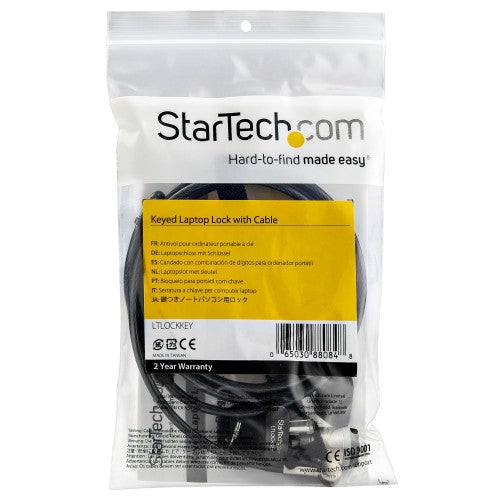 StarTech.com 6ft (2m) Laptop Cable Lock with Keys - Keyed Security Cable Lock for Compatible K-Slot Laptops, Desktops, Computers & Other Devices - Anti-Theft Vinyl Coated Steel Cable Lock