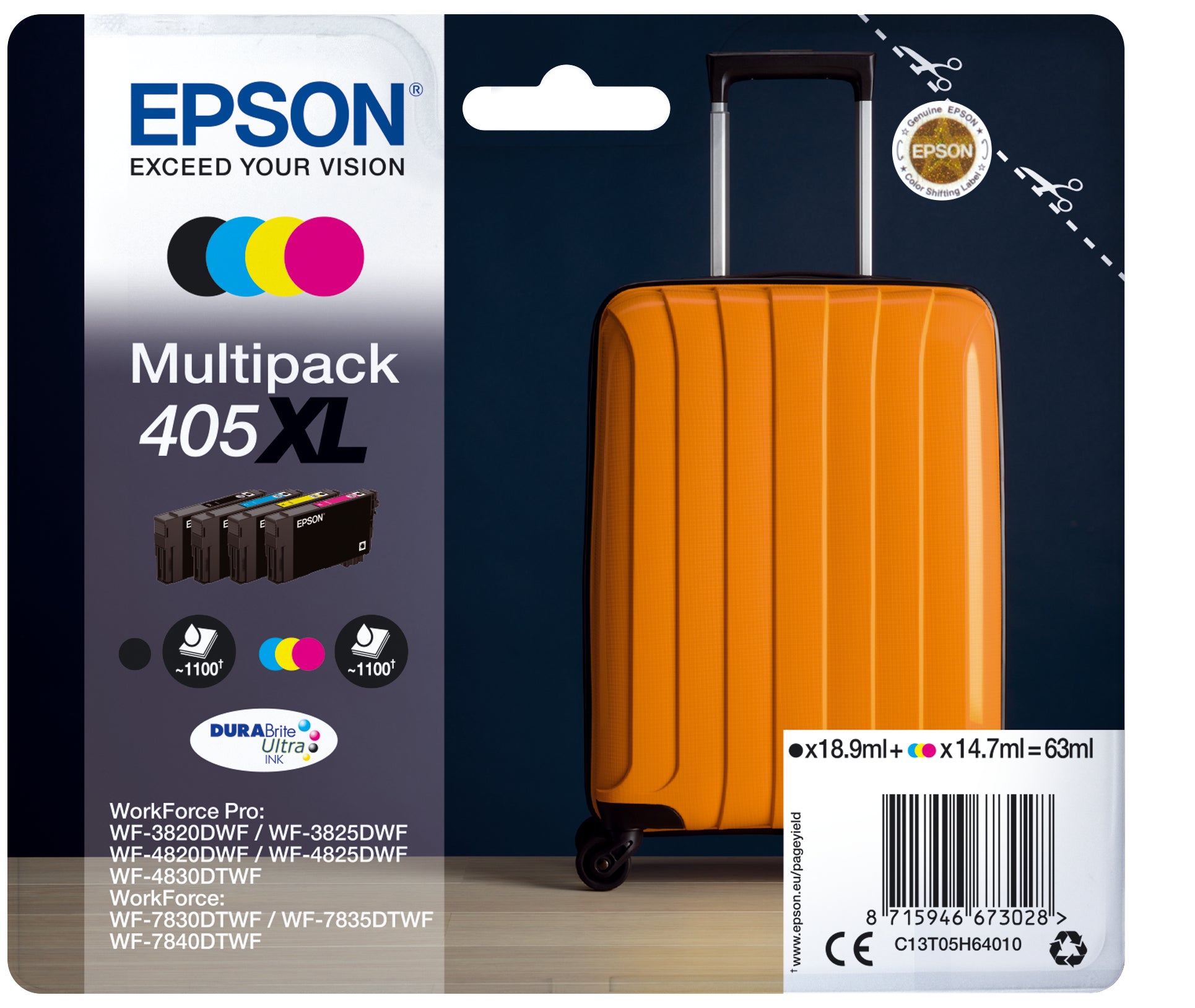 Epson C13T05H64010/405XL Ink cartridge multi pack Bk,C,M,Y high-capacity 18,9ml + 3x14,7ml Pack=4 for Epson WF-3820/7830