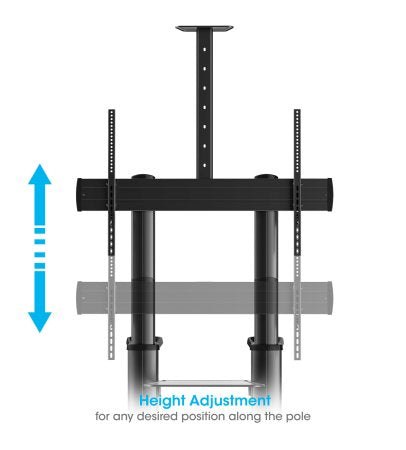 Manhattan Trolley Mount Stand for TV & Monitors, For screens: 70" to 120", VESA compatability: all between 200x200 to 1000x600mm - check the dimensions of the four mounting holes on back of screen to ensure it fits, Max 140kg, Height adjustable 1250 to 16