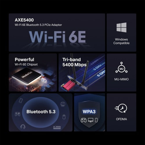 Mercusys AXE5400 Wi-Fi 6E Bluetooth 5.3 PCIe Adapter