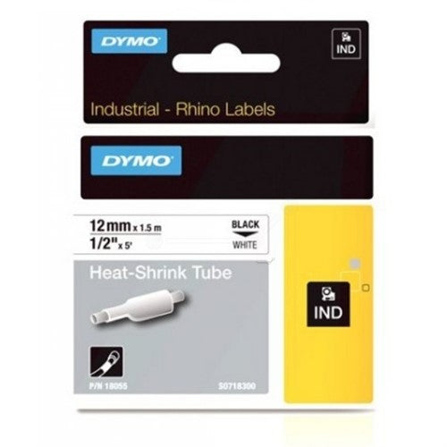 Dymo 18055/S0718300 Heat Shrink Tubes black on white 12mm x 1,5m for Dymo Rhino 6-12mm/19mm/24mm