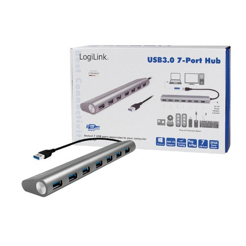 LogiLink UA0308 interface hub USB 3.2 Gen 1 (3.1 Gen 1) Type-A 5000 Mbit/s Grey