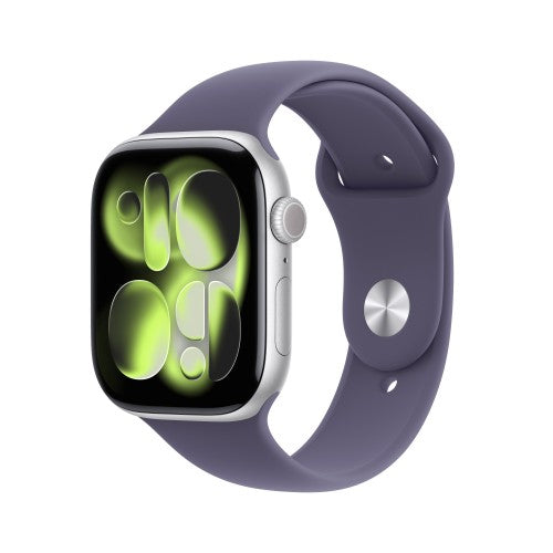 Apple Watch Series 11 GPS + Cellular 46mm Silver Aluminium Case with Purple Fog Sport Band - S/M