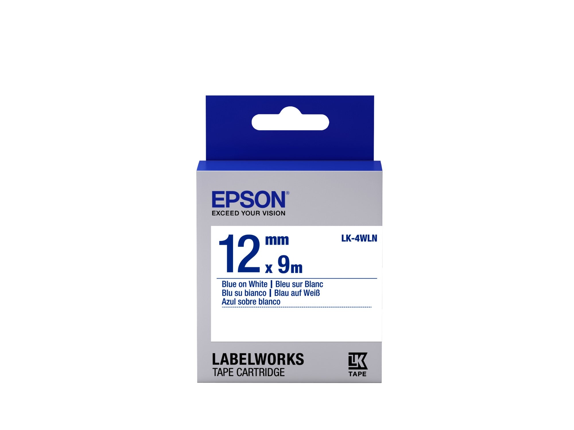 Epson C53S654022/LK-4WLN Ribbon blue on white extra adhesive 12mm x 9m for Epson LabelWorks 4-18mm/36mm/6-12mm/6-18mm/6-24mm