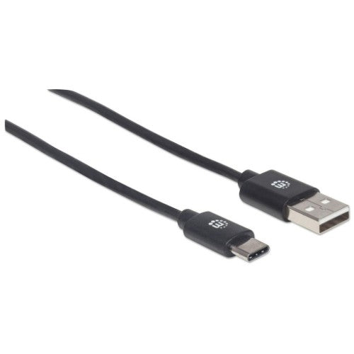 Manhattan USB-C to USB-A Cable, 2m, Male to Male, Black, 480 Mbps (USB 2.0), Hi-Speed USB, Lifetime Warranty, Equivalent to USB2AC2M