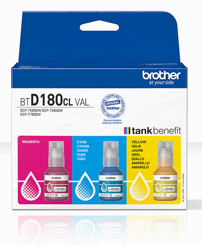 Brother BT-D180CLVAL Ink bottle Multipack C,M,Y, 3x5K pages ISO/IEC 19752 48.8ml Pack=3 for Brother DCP-T 580 DW