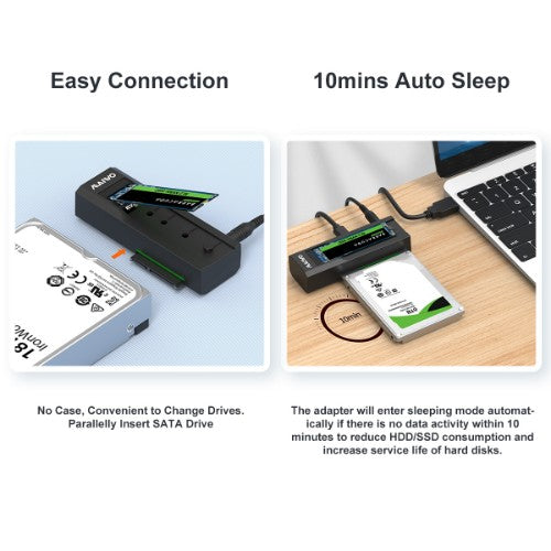 MAIWO K10635N Dual Bay USB Type C Hard Drive Enclosure HDD / SSD Duplicator for 2.5/3.5 Inch SATA Hard Drive and M.2 NVMe SSD, Support Offline Clone and Transmission Speed Up to 10Gbps, w/ 12V/3A Power
