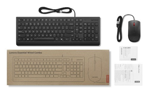 Lenovo Essential Wired Combo Black US Euro keyboard Mouse included Universal USB
