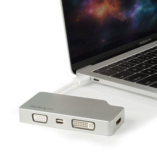 StarTech.com USB C Multiport Video Adapter with HDMI, VGA, Mini DisplayPort or DVI - USB Type C Monitor Adapter to HDMI 1.4 or mDP 1.2 (4K) - VGA or DVI (1080p) - Silver Aluminum