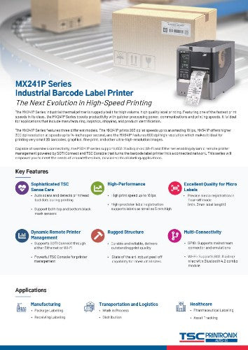 TSC MX341P label printer Direct thermal / Thermal transfer 300 x 300 DPI 356 mm/sec Wired Ethernet LAN