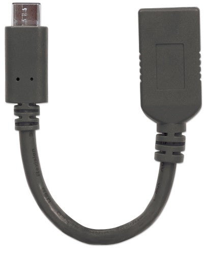 Manhattan USB-C to USB-A Cable, 15cm, Male to Female, Black, 5 Gbps (USB 3.2 Gen1 aka USB 3.0), 3A (fast charging), IF-Certified, SuperSpeed USB, Lifetime Warranty, Equivalent to USB31CAADP