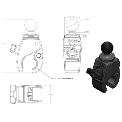 RAM Mounts Tough-Claw Small Clamp Base with Ball