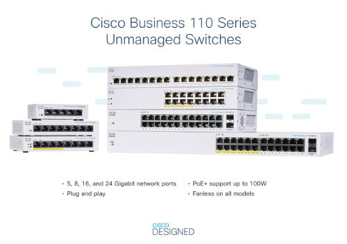 Cisco Business CBS110-24T-D Unmanaged Switch | 24 Port GE | 2x1G SFP Shared | Limited Lifetime Protection (CBS110-24T-D)