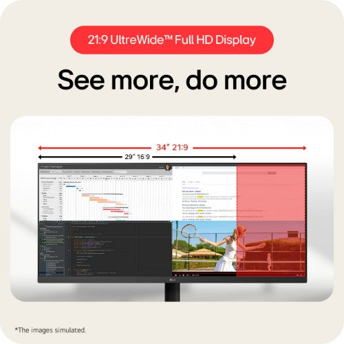 LG UltraWide U5 Monitor (34U511A) - 34-inch 21:9 UltraWide™ WFHD (2560x1080) IPS Display, sRGB 99%, HDR400, 100Hz Refresh Rate, Eye-Care Features, Clutter-free Design, Height Adjustable