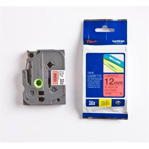 Brother TZE-431 DirectLabel black on red Laminat 12mm x 8m for Brother P-Touch TZ 3.5-18mm/6-12mm/6-18mm/6-24mm/6-36mm