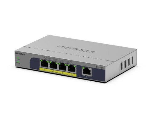 NETGEAR GS105P Unmanaged Gigabit Ethernet (10/100/1000) Power over Ethernet (PoE) Desktop/Wall-Mounting Grey