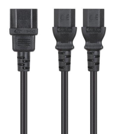 Manhattan Power Cord/Cable Y-Splitter, C14 Male to 2x C13 Female (kettle lead), Monitor to CPU, 1.8m, 10A, Black, Powers two devices from one PDU, Lead, Lifetime Warranty
