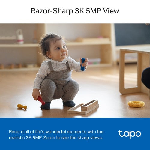 TP-Link Tapo Pan/Tilt AI Home Security Wi-Fi Camera SPEC: 3K 5MP (2880×1620), 2.4 GHz, Horizontal 360º